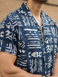 Powerlook Abstract Aztec Printed Cuban Collar Cotton Shirt