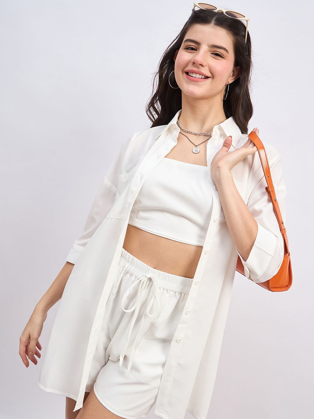 Berrylush Shoulder Straps Crop Top With Shorts And Shirts