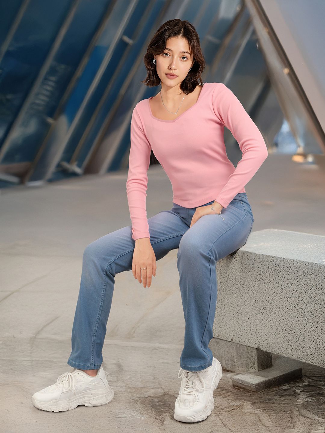 DressBerry Sweetheart Neck Ribbed Top