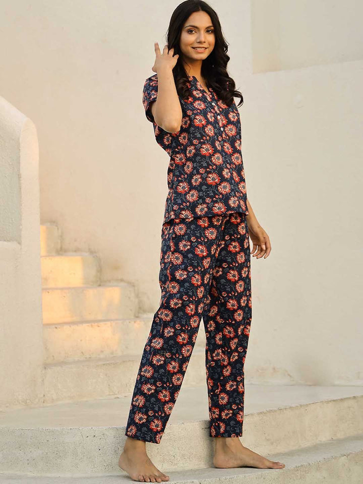 SANSKRUTIHOMES Women Printed  Pure Cotton Night suit