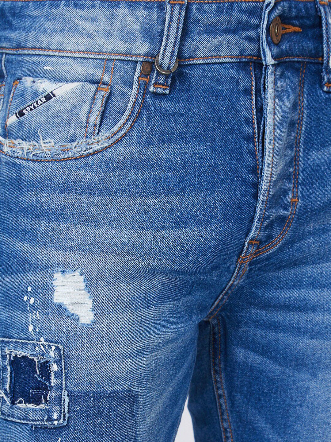 SPYKAR Men Mid-Rise Tapered Fit Highly Distressed Heavy Fade Stretchable Cotton Jeans