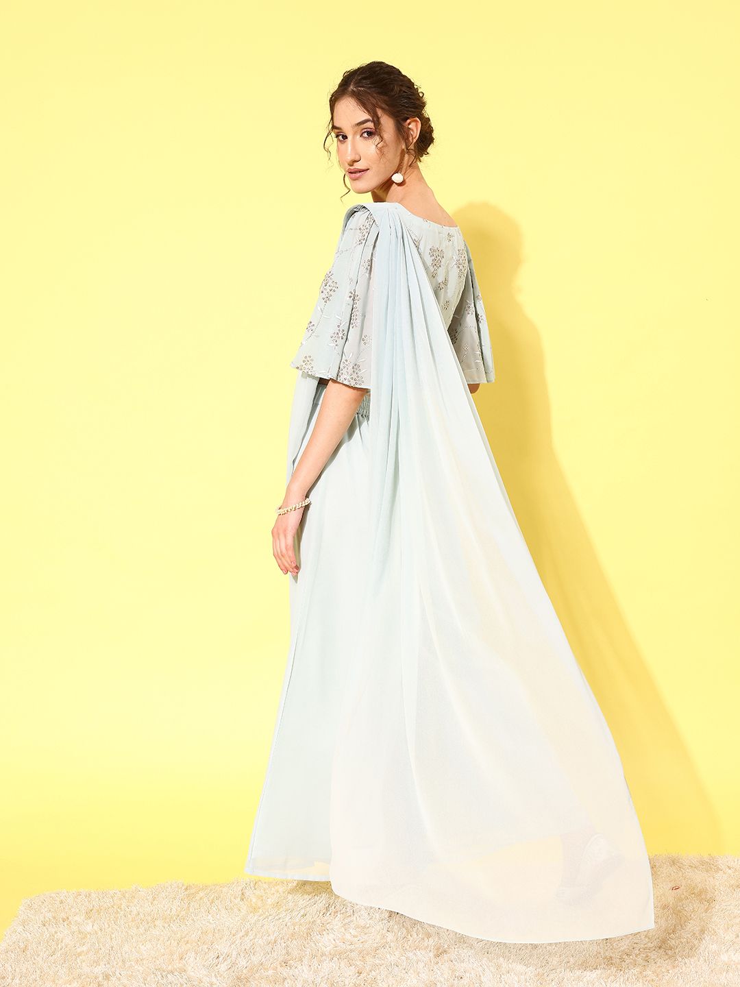 Libas Floral Embroidered Pure Georgette Palazzo Saree