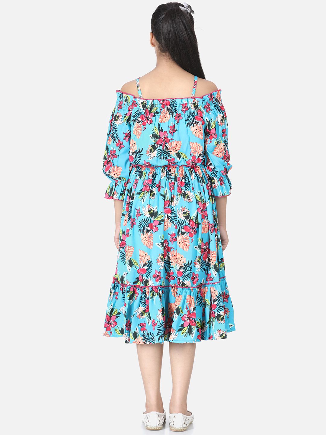 Cutiekins Girls Blue & Red Printed Fit & Flare Dress