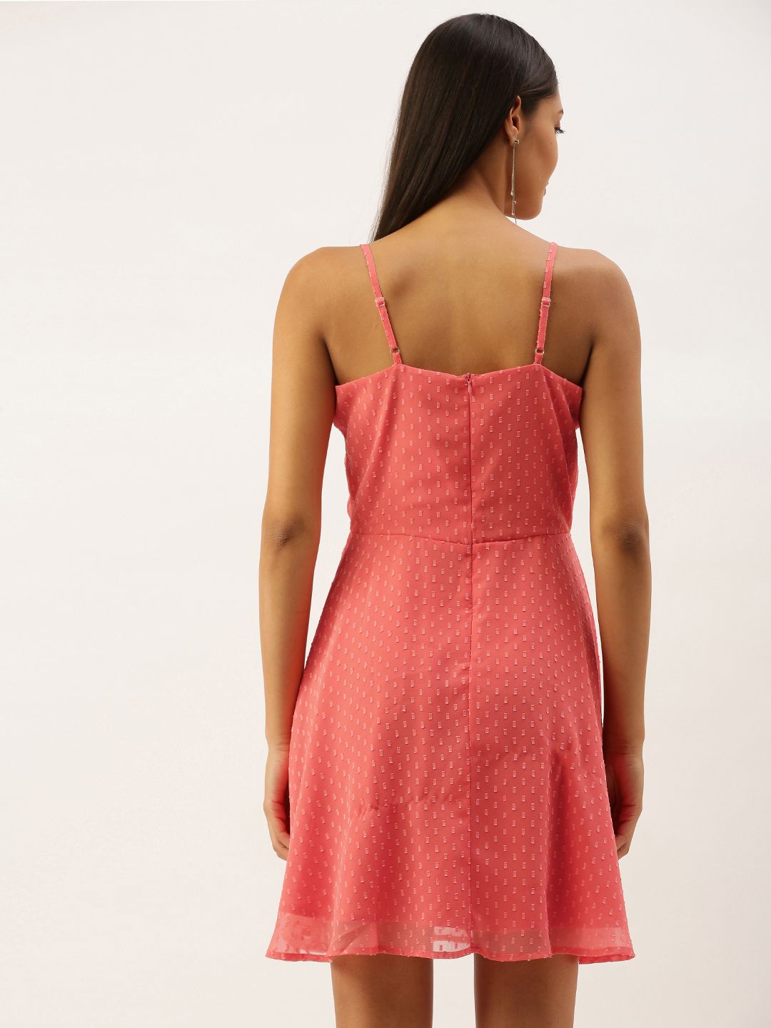 Berrylush Women Pink Self Design Fit and Flare Dress