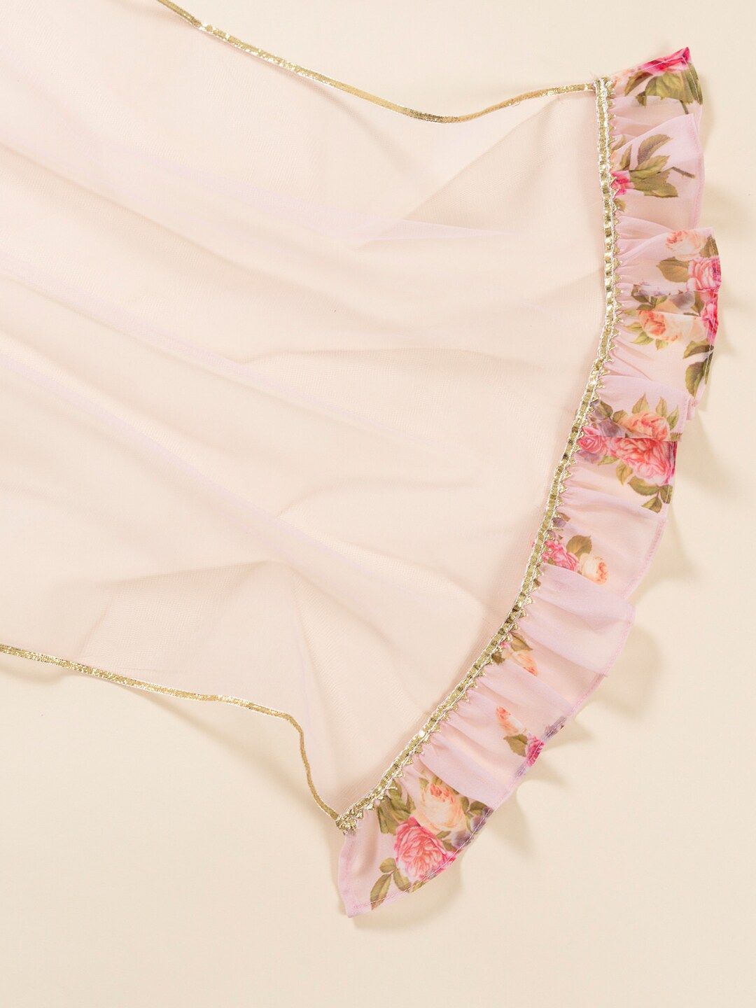 PSPeaches Girls Pink Floral Printed kurti dengan Sharara & dengan Dupatta