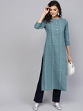 Libas Women Grey Striped Straight Kurta