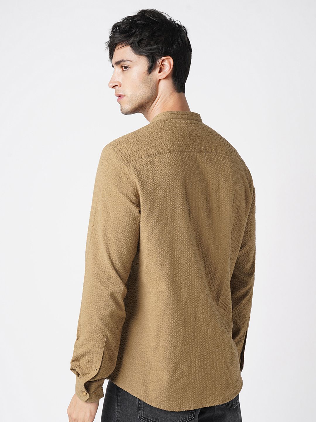 VASTRADO Band Collar Seersucker Cotton Kurta