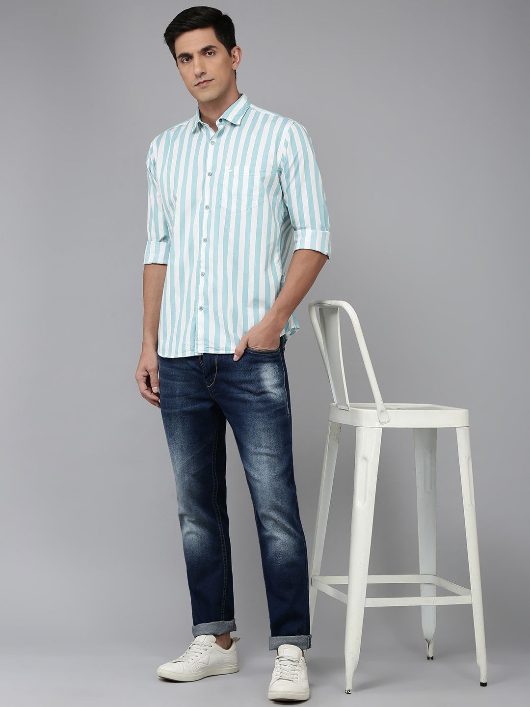 Baju Kasual Kapas Tulen Berjalur Slim Fit Slim Fit