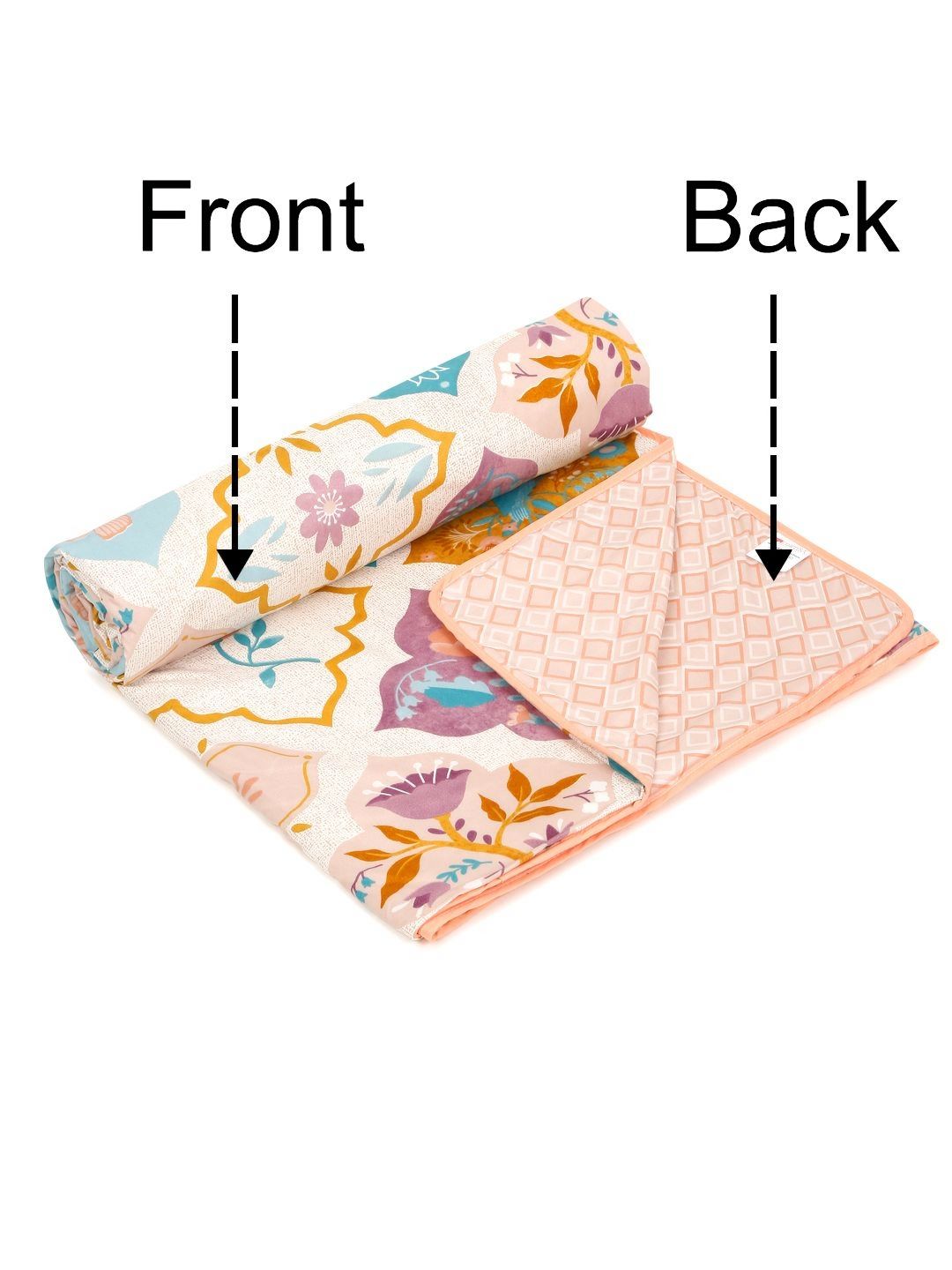 Cortina Beige & White Geometric Microfiber AC Room Reversible Single Bed Dohar