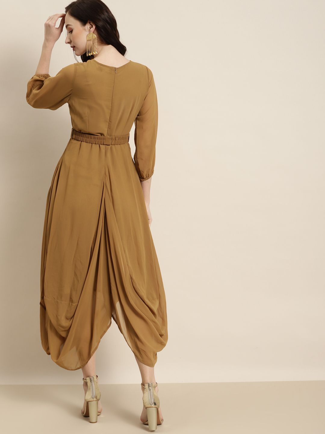 Shae by SASSAFRAS Mustard Yellow Embroidered Belt Dhoti Dress