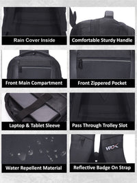 HRX by Hrithik Roshan Unisex Black Backpack with Rain Cover & Reflective Strip