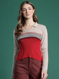 DressBerry Collar Neck Striped Pullover Sweaters