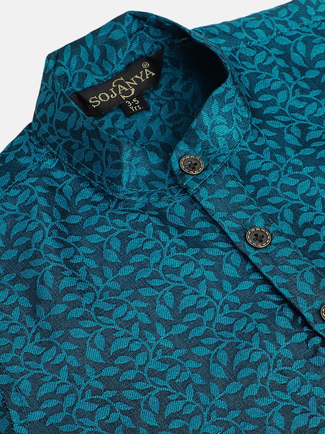 SOJANYA Boys Teal Blue Floral Jacquard Straight Kurta