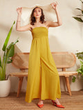 Berrylush Yellow Strapless Wide Leg Basic Jumpsuit