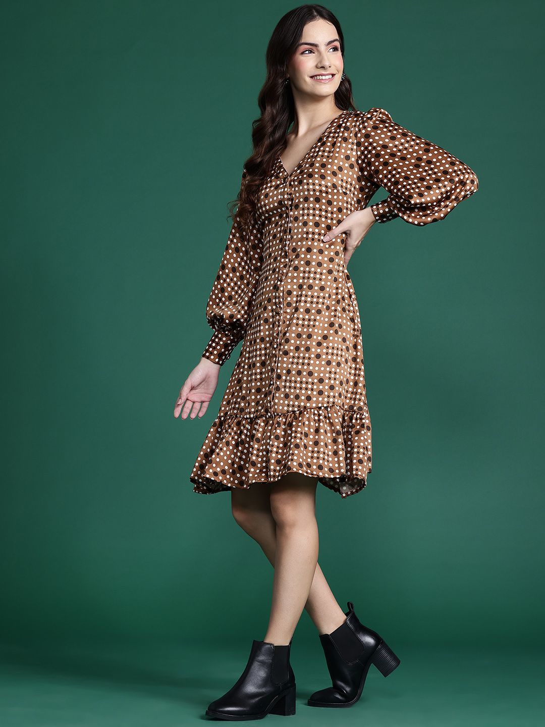 DressBerry Printed Bishop Sleeve A-Line Dress