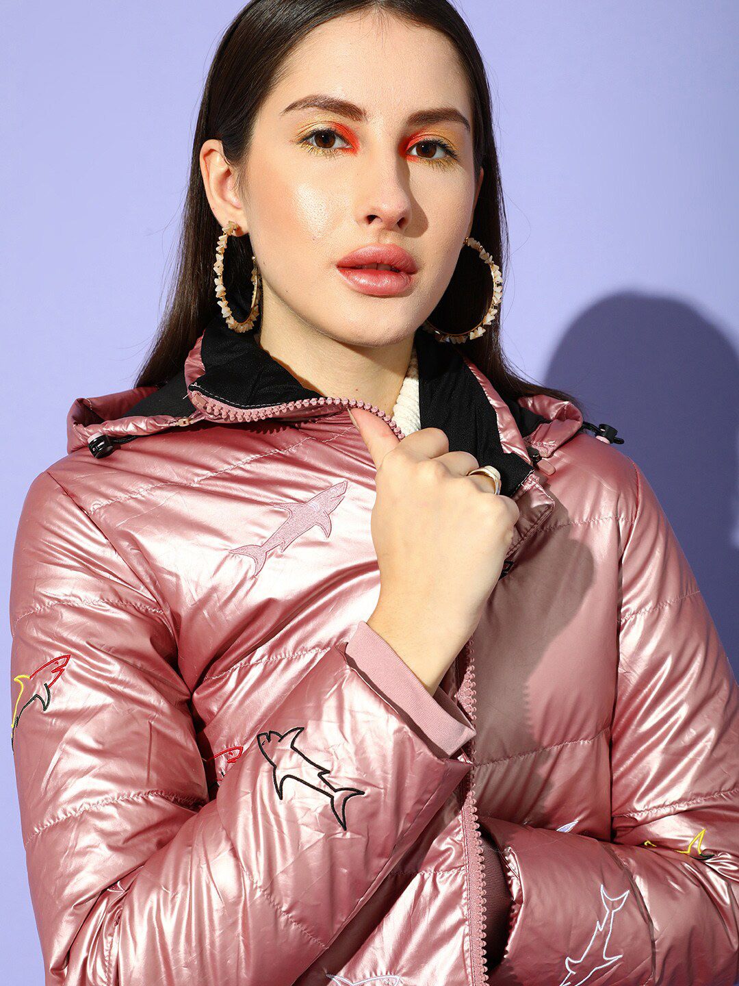 STREET 9 Women Pink Floral Longline Padded Jacket