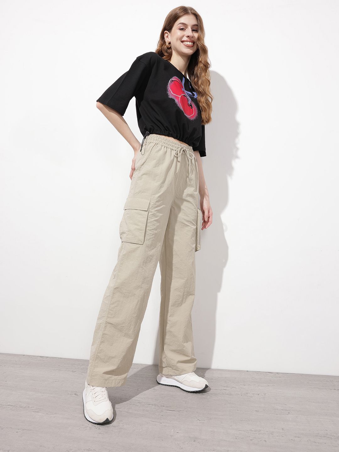 DressBerry Tropical Vibes Cinched Waist Crop T-shirt