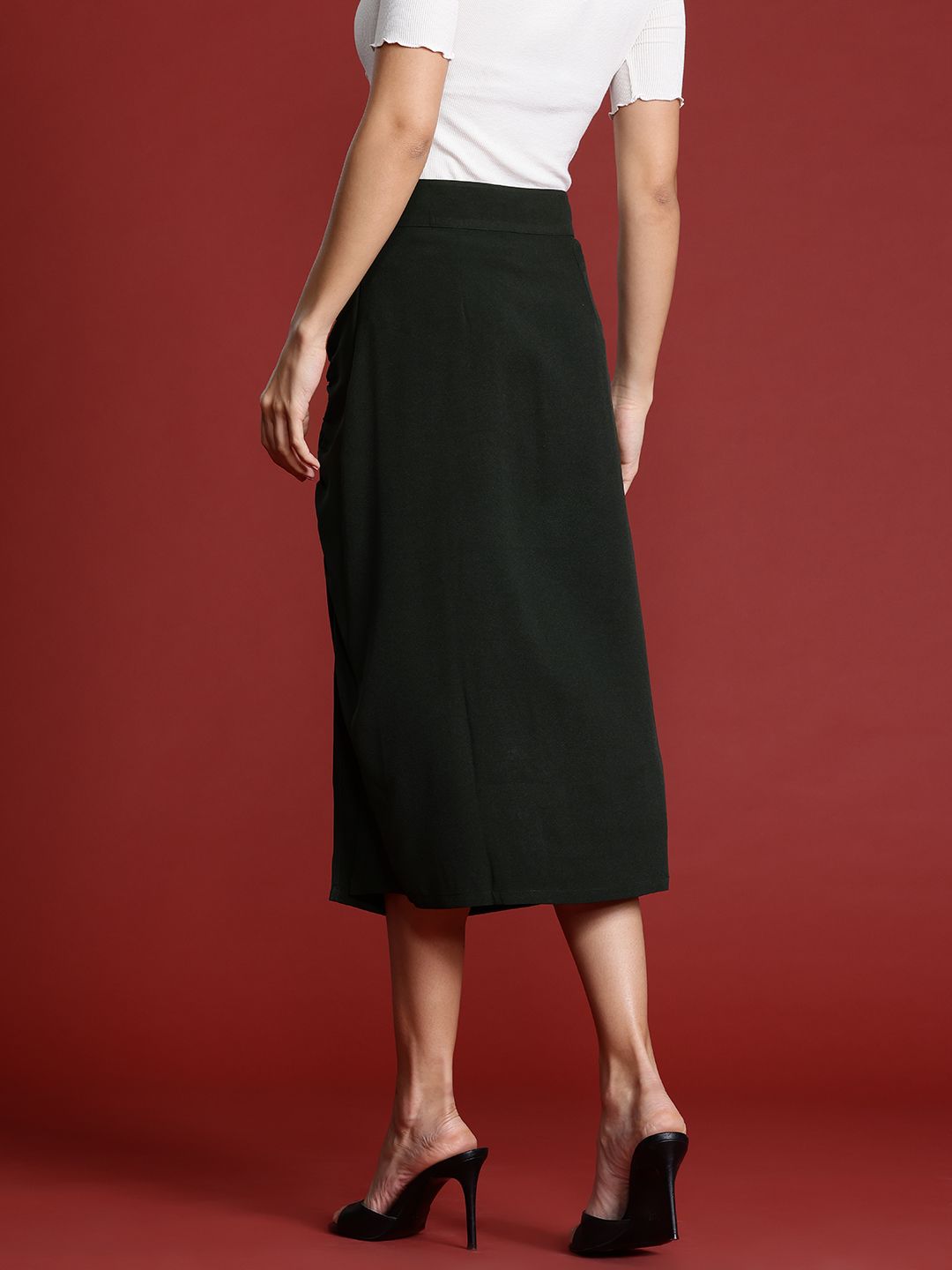 all about you Ruched High Waist Straight Midi Skirt