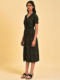 W Black Floral Printed Shirt Dress With Belt