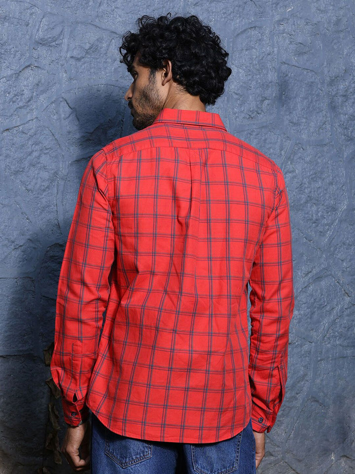 Thomas Scott Slim Fit Checked Spread Collar Long Sleeves Cotton Casual Shirt