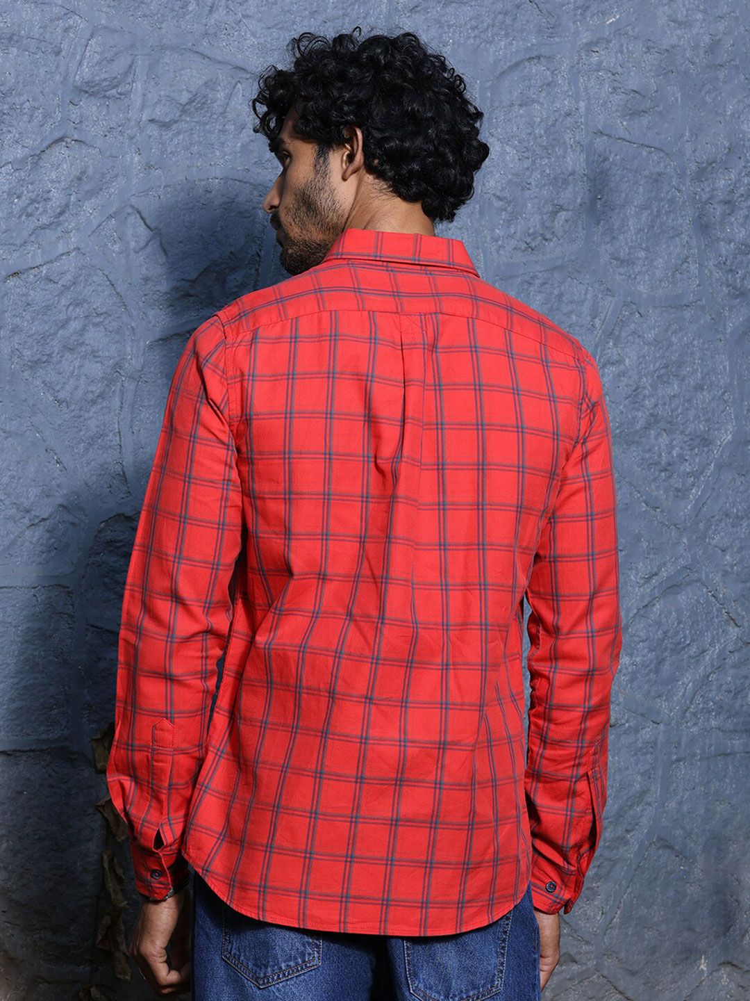 Thomas Scott Slim Fit Checked Spread Collar Long Sleeves Cotton Casual Shirt