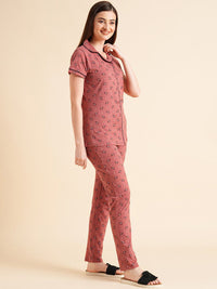 Sweet Dreams Peach-Coloured & White Floral Printed Pure Cotton Night Suits