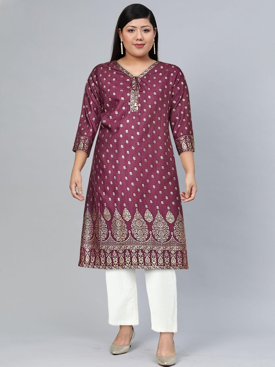 Global Desi Women Purple Ethnic Motifs Printed Kurta