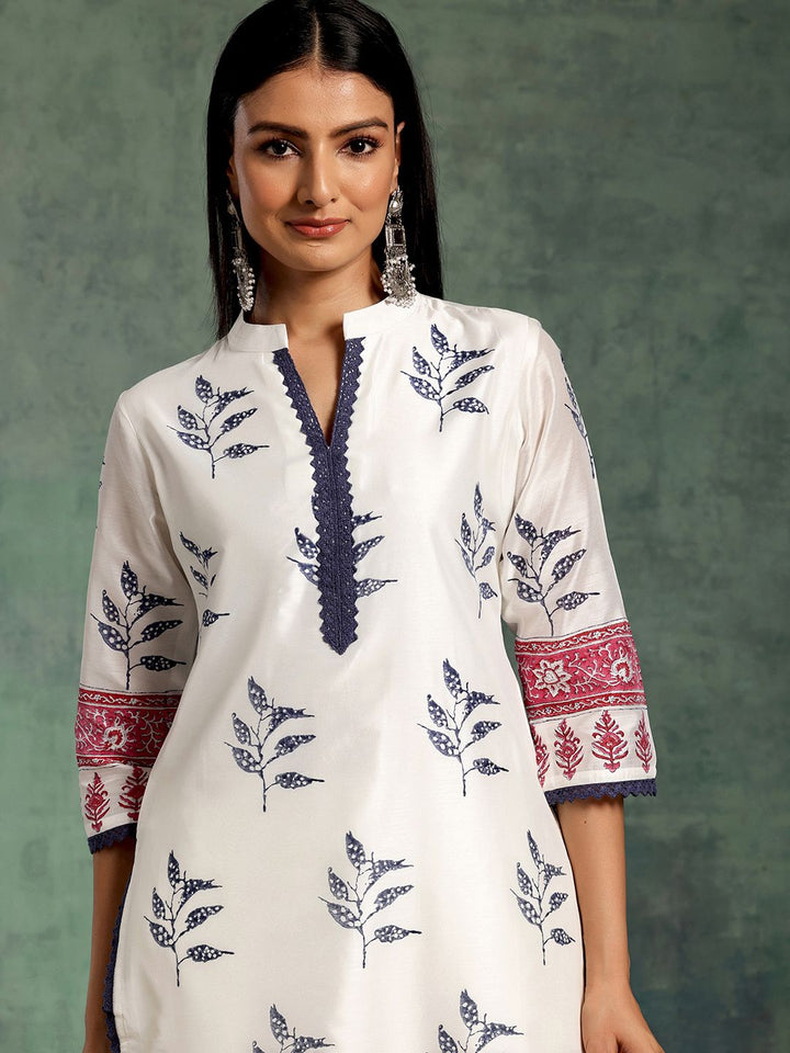 Libas White Floral Printed Gotta Patti Straight Kurta With Trousers & Dupatta