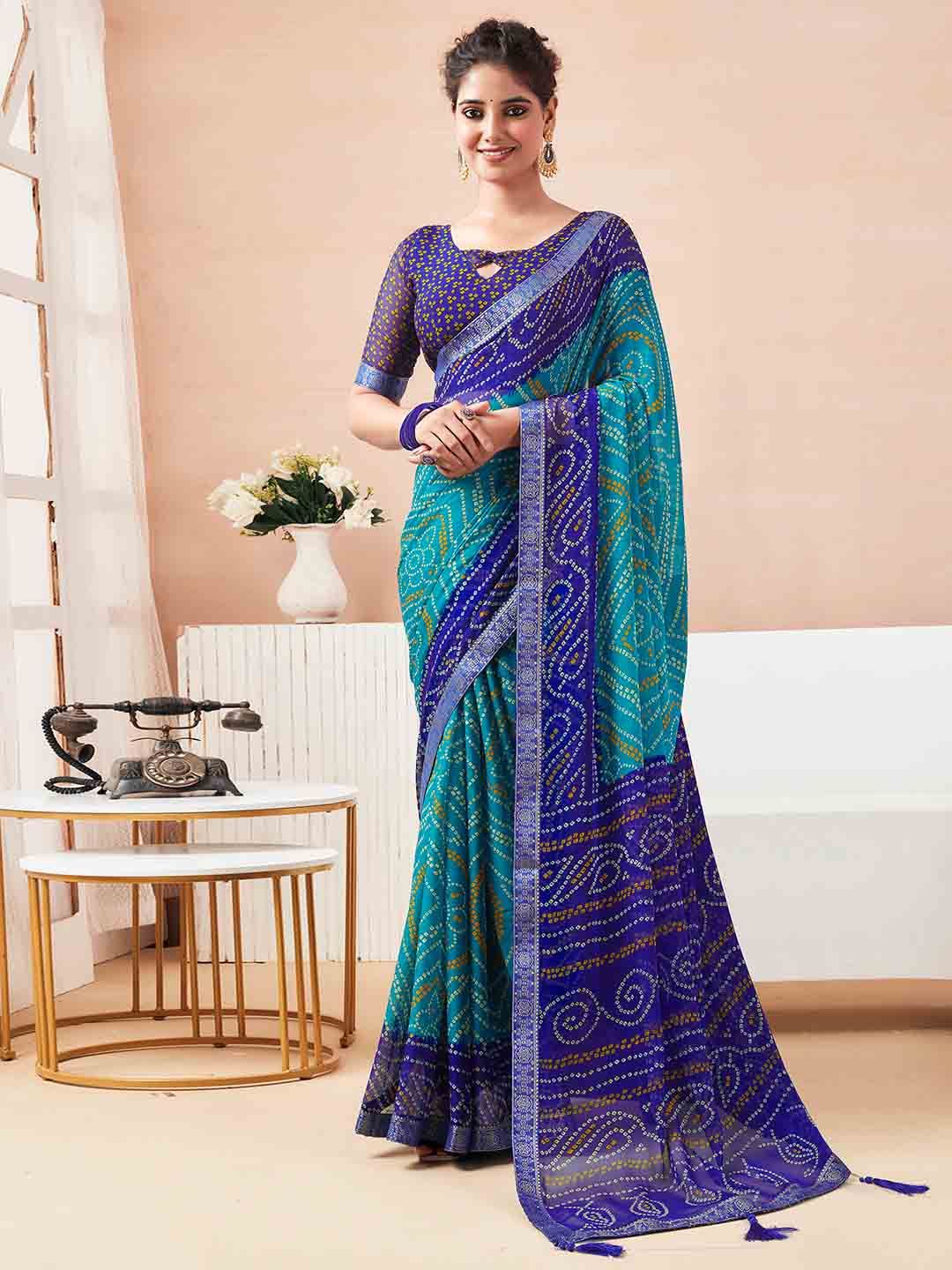 KALINI Bandhani Zari Pure Chiffon Bandhani Saree