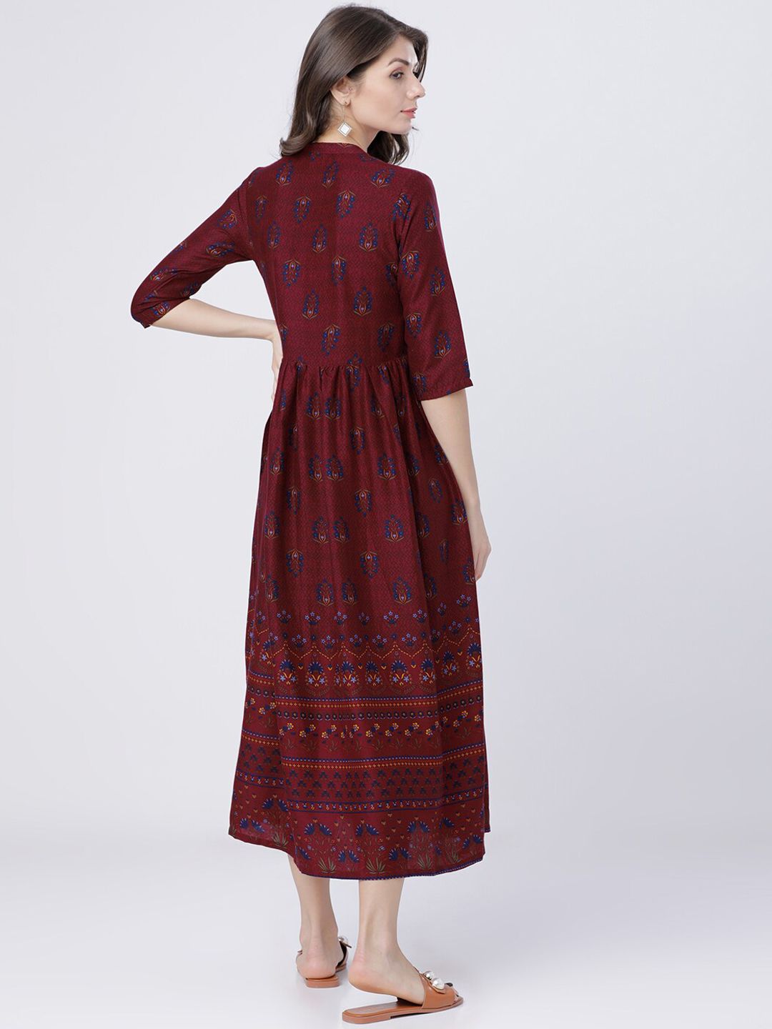Vishudh Women Burgundy Printed Maxi Dress