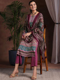 Libas Women Floral Printed Notched Neck Straight Kurta With Trousers & Dupatta