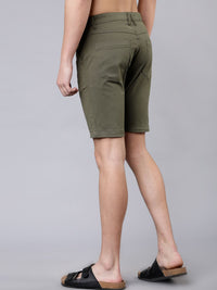 HIGHLANDER Men Olive Green Solid Slim Fit Chino Shorts