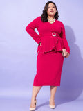 SASSAFRAS Curve Plus Size V-Neck Peplum Dress