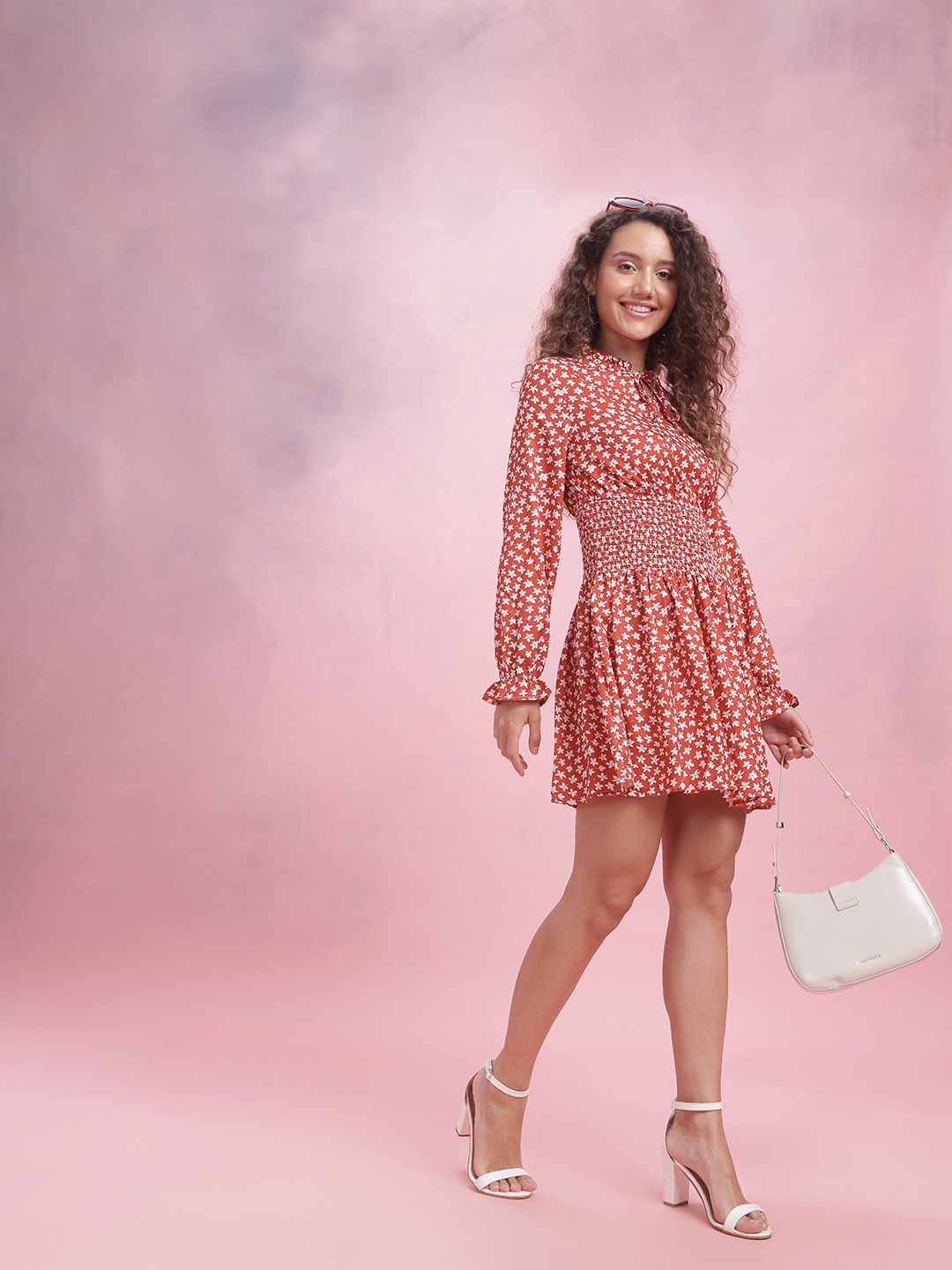 DressBerry Floral Print Smocked A-Line Dress