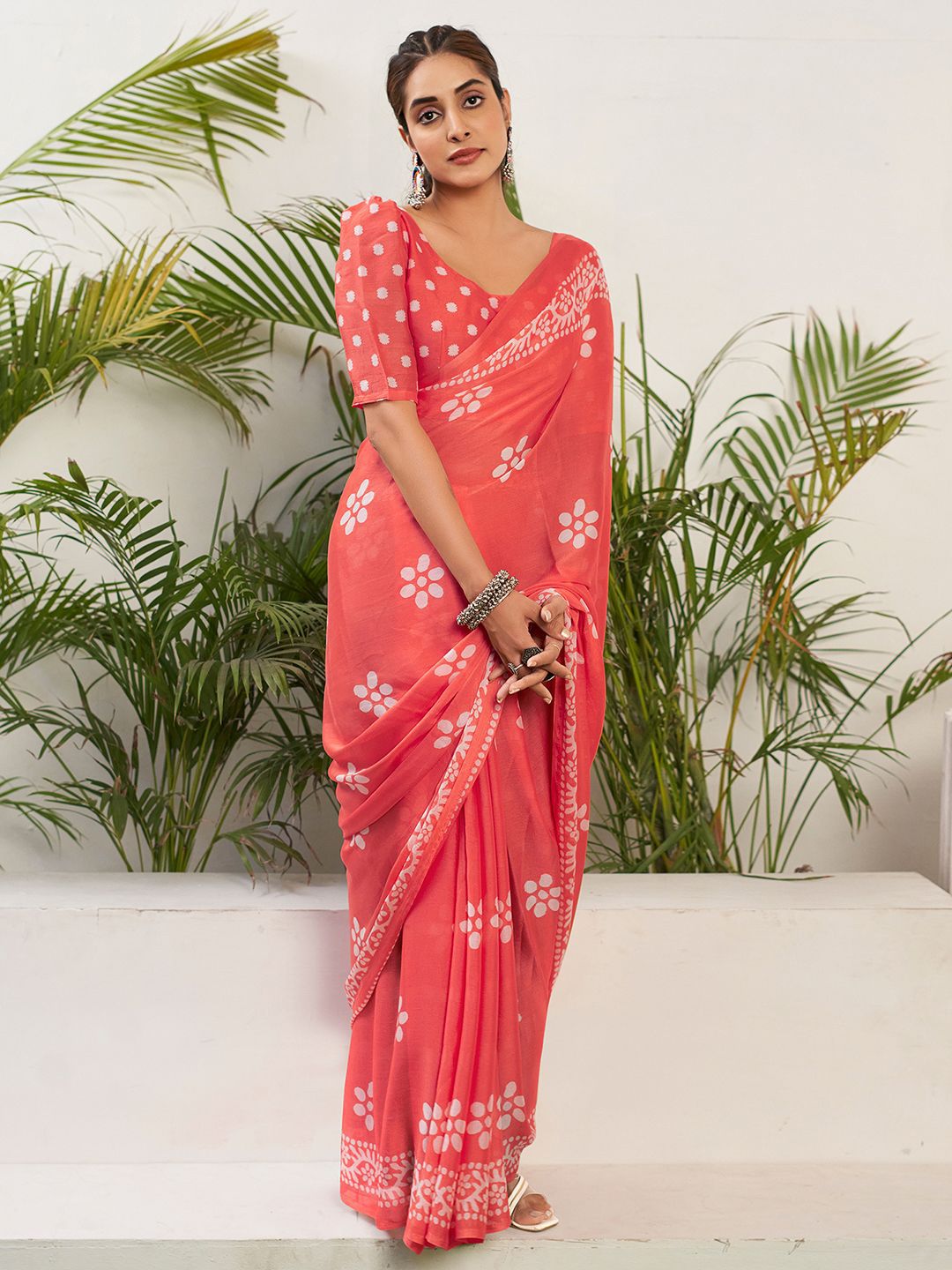 KALINI Floral Pure Chiffon Bagru Saree