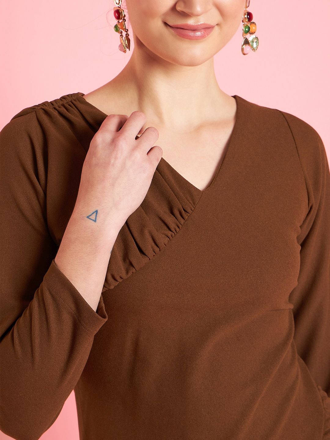 Antheaa Brown Sheath Midi Dress