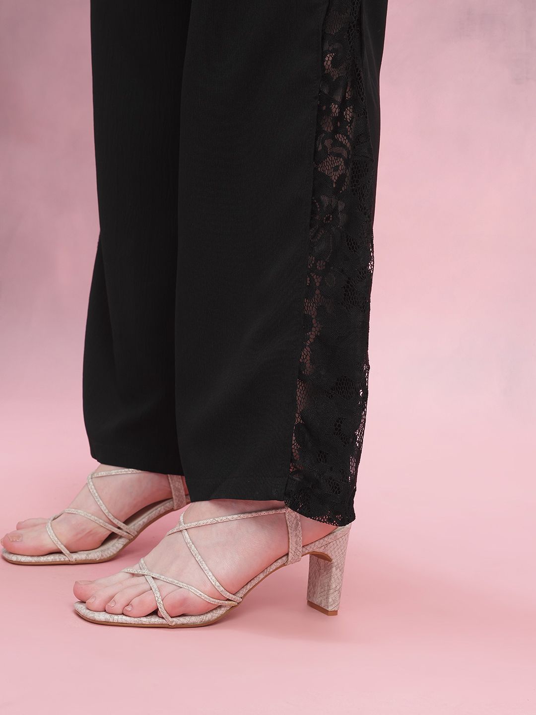 DressBerry Women Flared Trousers with Lace-Detail