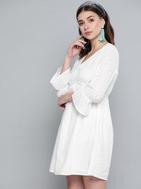 SASSAFRAS White Schiffli Embroidered Cotton A-Line Dress