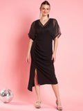 Antheaa Black Chiffon Sheath Midi Dress