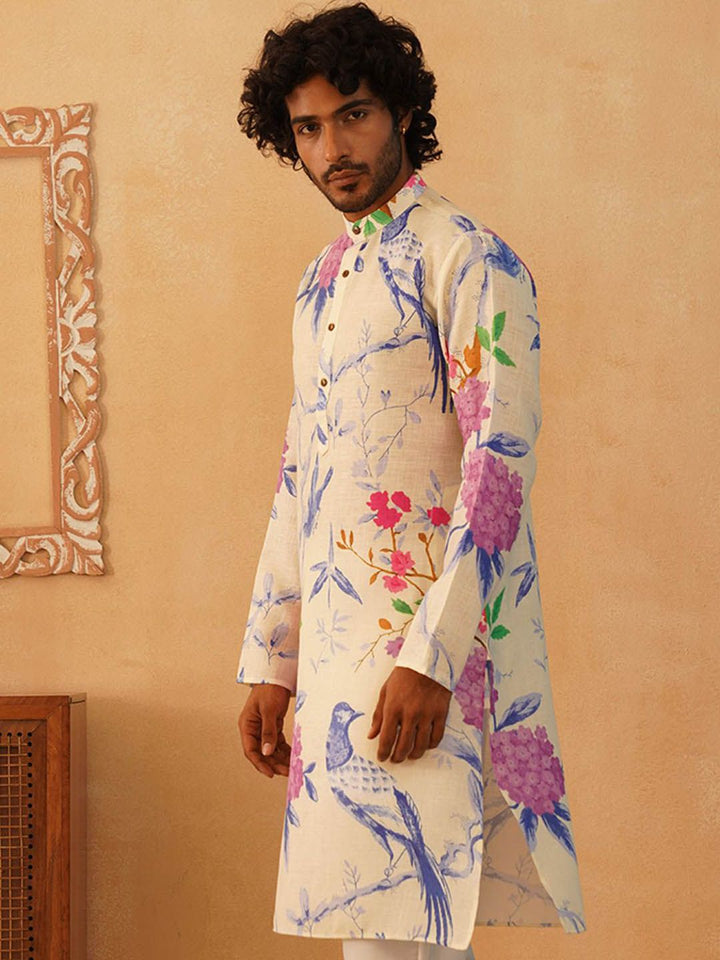 Jompers Floral Printed Band Collar Pure Cotton Straight Kurta