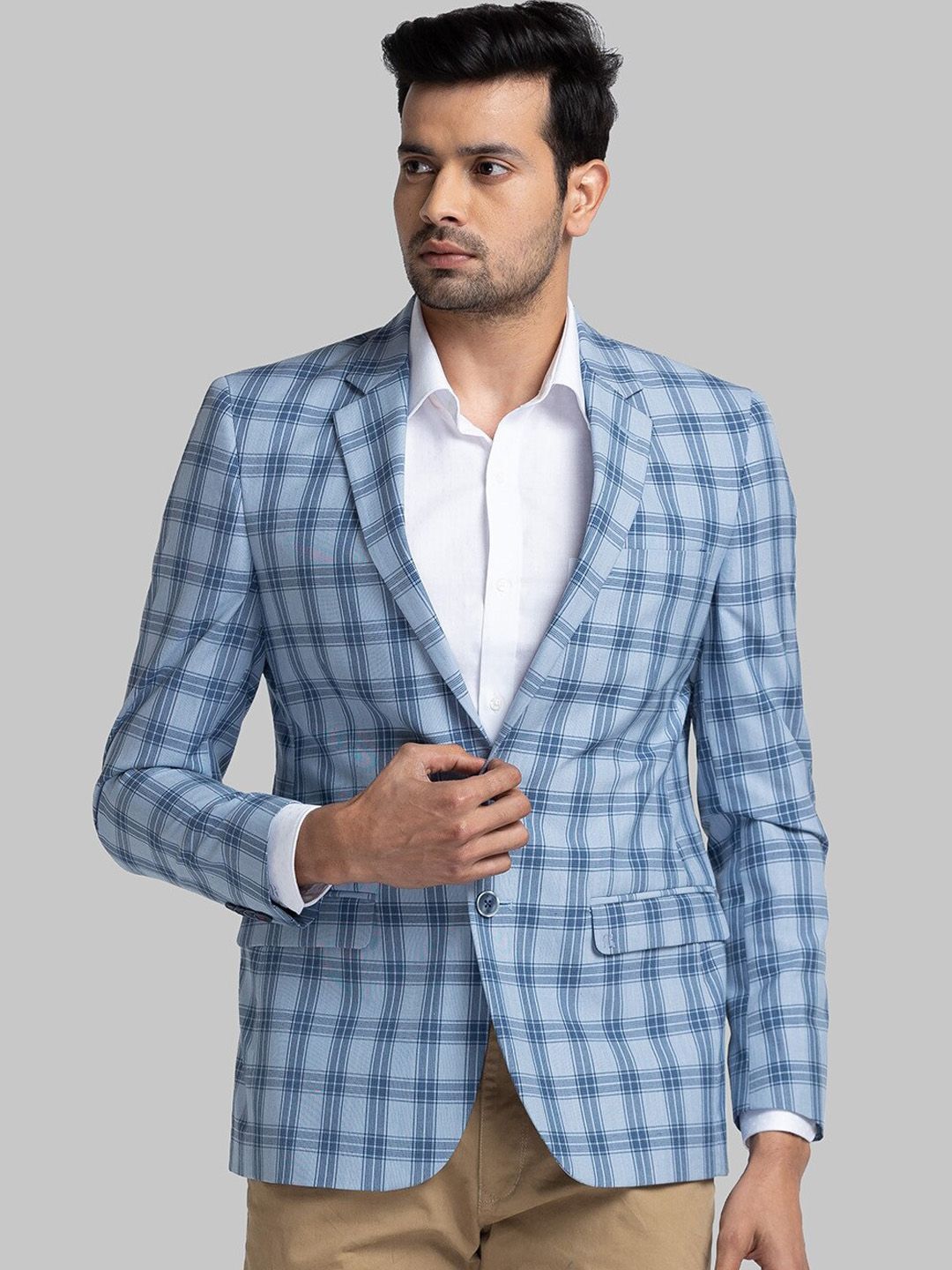 Raymond Checked Contemporary Fit Single-Breasted Blazer