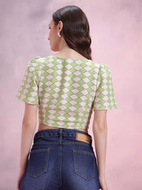 DressBerry Geometric Design Flared Sleeve Crochet Top