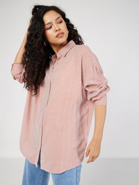 SASSAFRAS Striped Spread Collar Oversized Casual Shirt