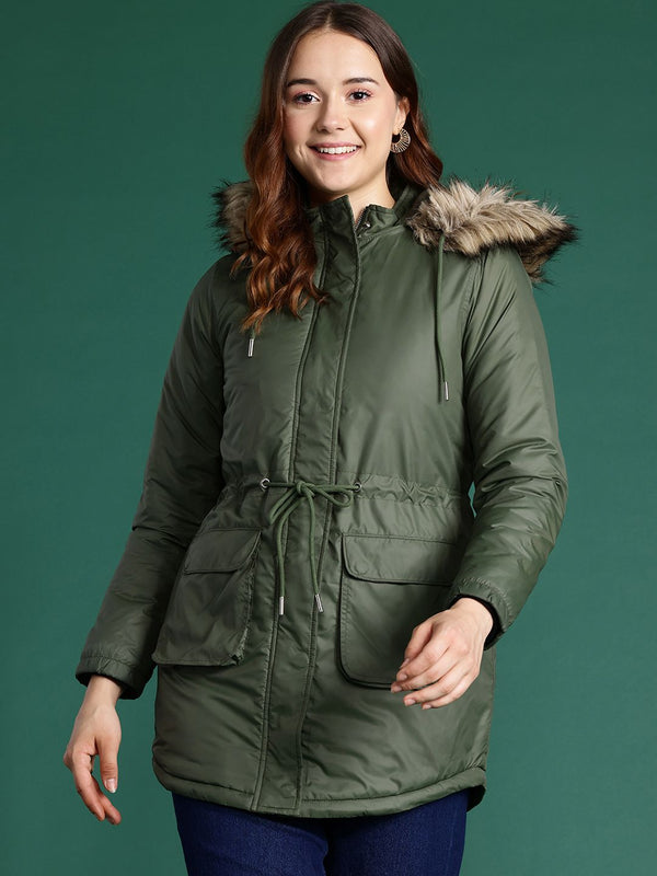 DressBerry Cinched Waist Hooded Jacket