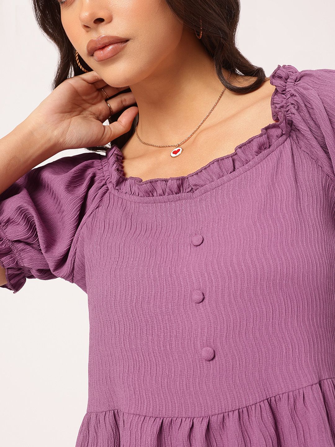 DressBerry Textured Luxe Frill Detail Tiered Dress