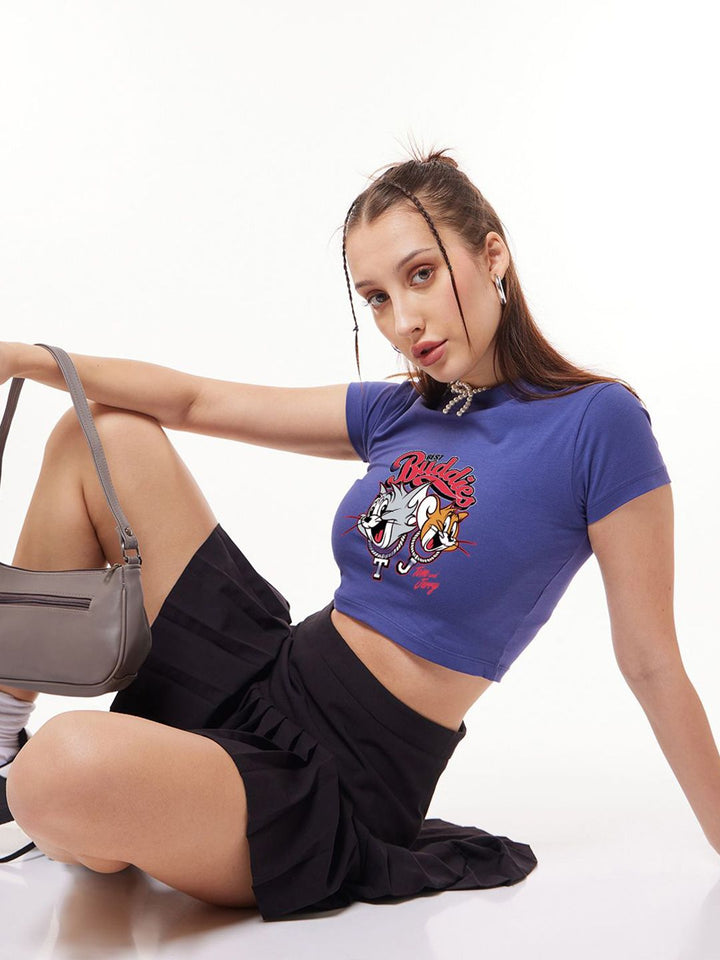 Bewakoof Disney Merchandise Cat Women's Skipper Graphic Printed Slim Fit Short Top