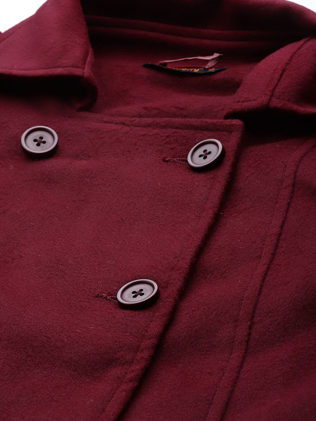 DressBerry Women Burgundy Solid Hip Length Overcoat