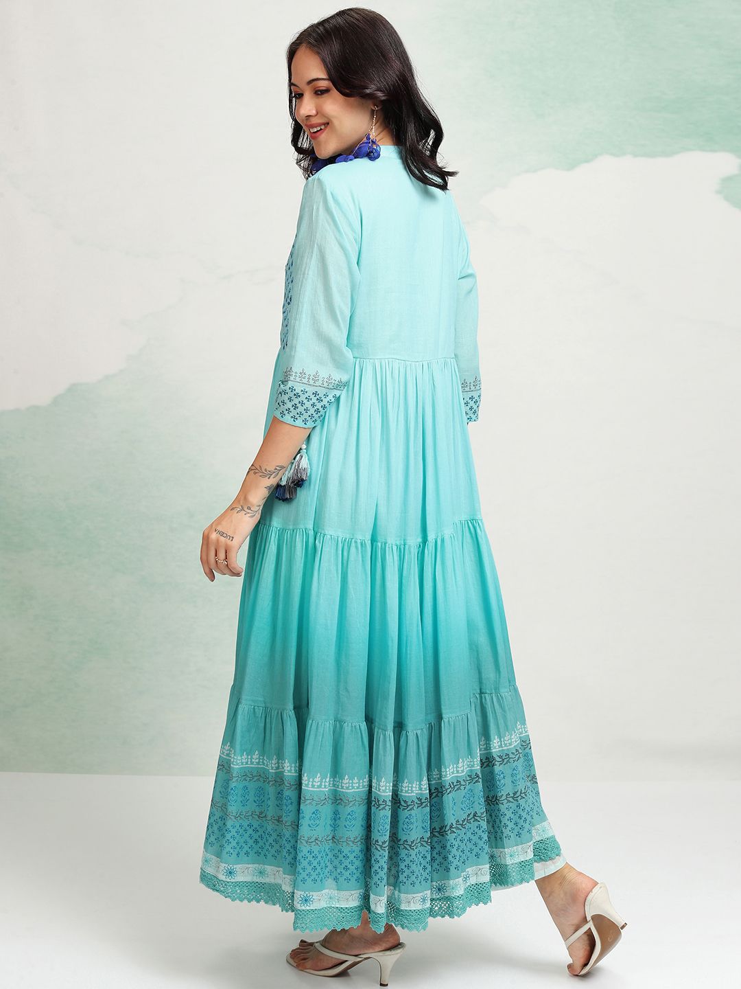 Vishudh Embroidered Ethnic Tiered Maxi Dress