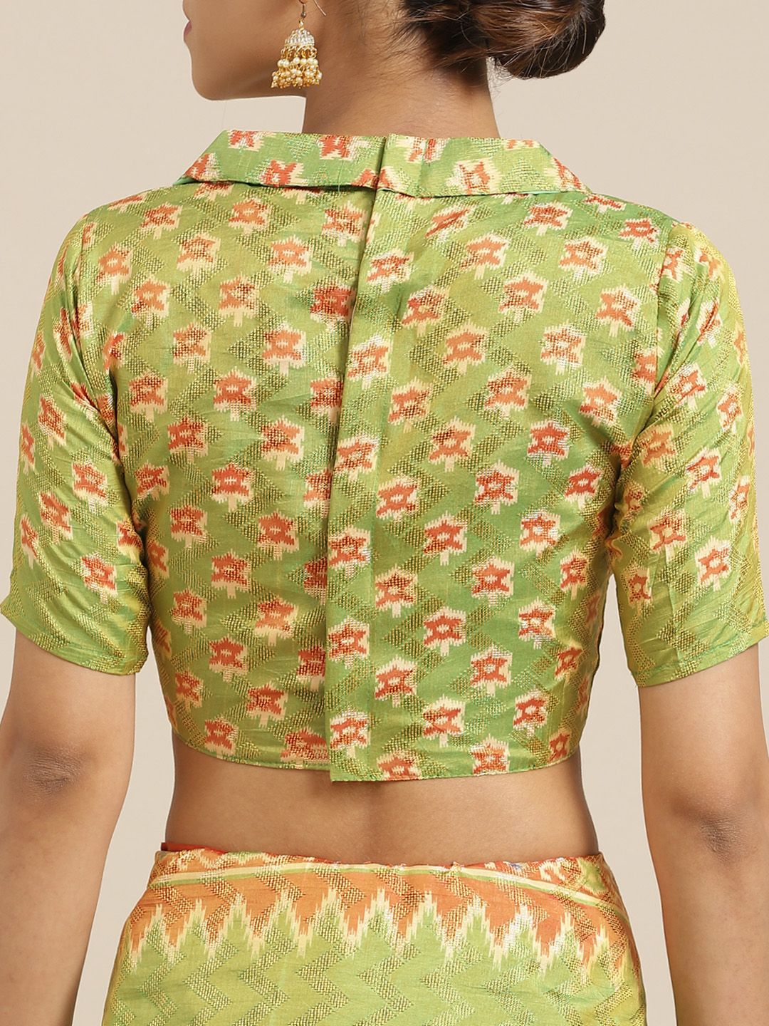 Saree mall Green & Rust Orange Woven Design Saree