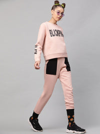 STREET 9 Women Pink & Black Colourblocked Slim Fit Solid Joggers
